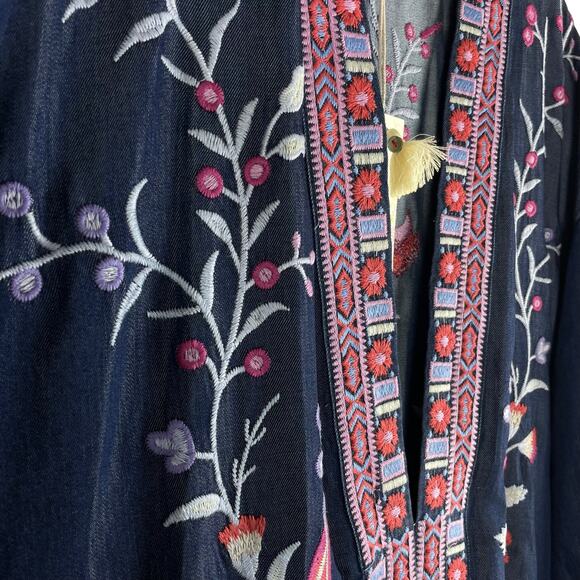 Johnny Was Piper Shirt Tail Kimono Jacket Embroidery Denim Size XL - Picture 8 of 12